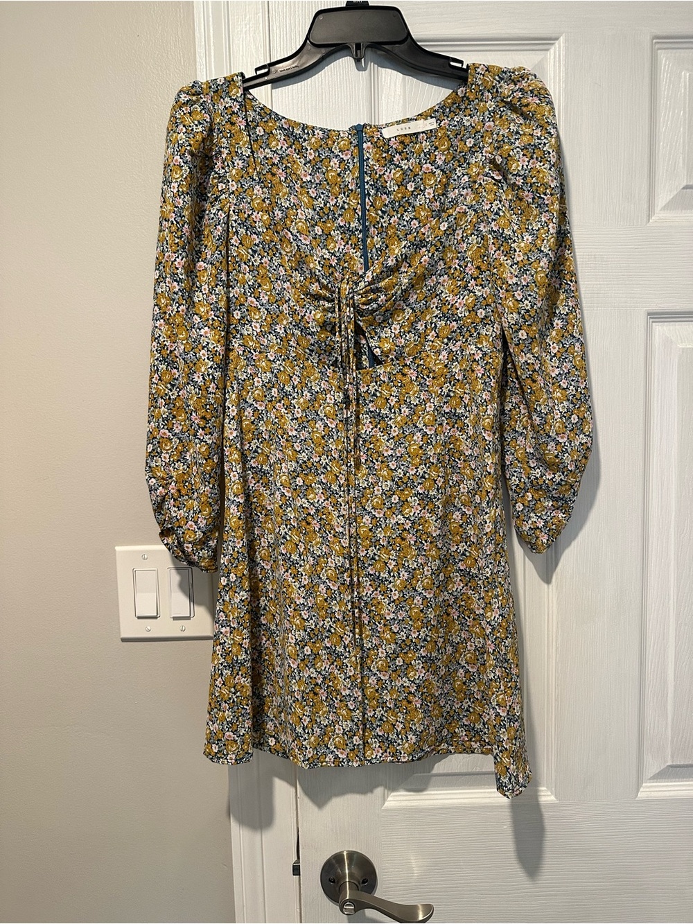 Floral Tie-Front Mini Dress in Mustard